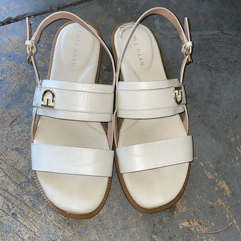 Cole Haan Cream Leather Buckle Sandals
